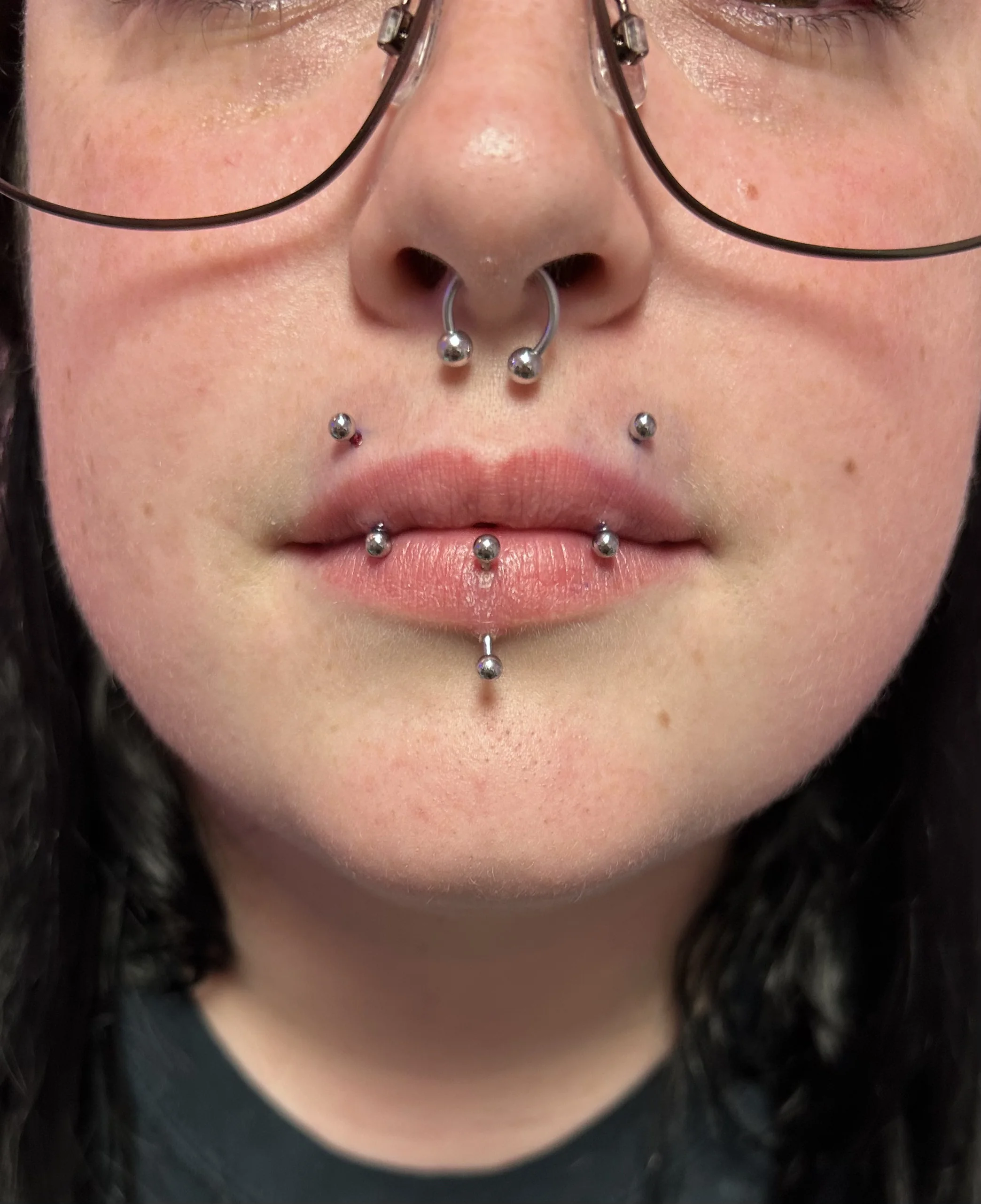 Septum and 3 Vertical Labret — septum piercing